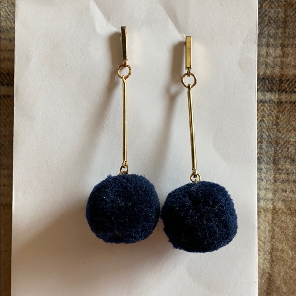 Pair of Dangle Earrings w/ Navy Blue Pom Pom